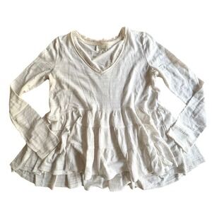 ANTHROPOLOGIE Deletta "Thea" Cream Peplum Boho‎ Top Layered Ruffle Hem  SIZE XS